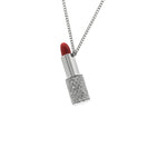 Load image into Gallery viewer, Lipstick-shaped pendant with diamonds on a chain against a white background