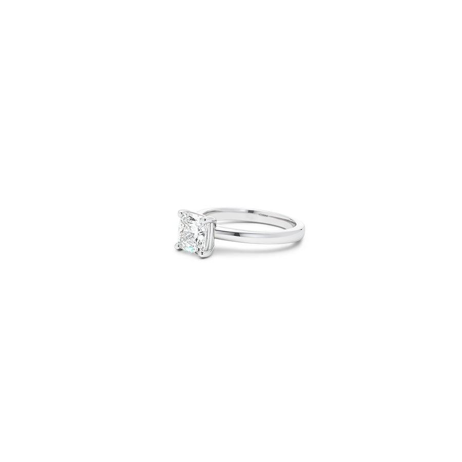 Les Pinky, Juliette ring featuring a cushion cut lab-grown diamond mounted on platinum by Victoire