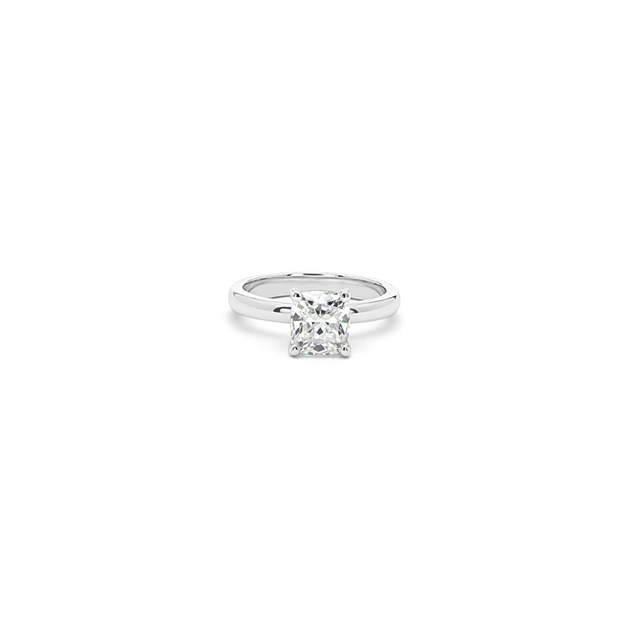 Les Pinky Collection featuring a cushion cut lab grown diamond solitaire style on platinum by Victoire