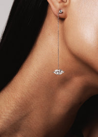 Model wearing Le Kiss Collection pendant earrings by Victoire