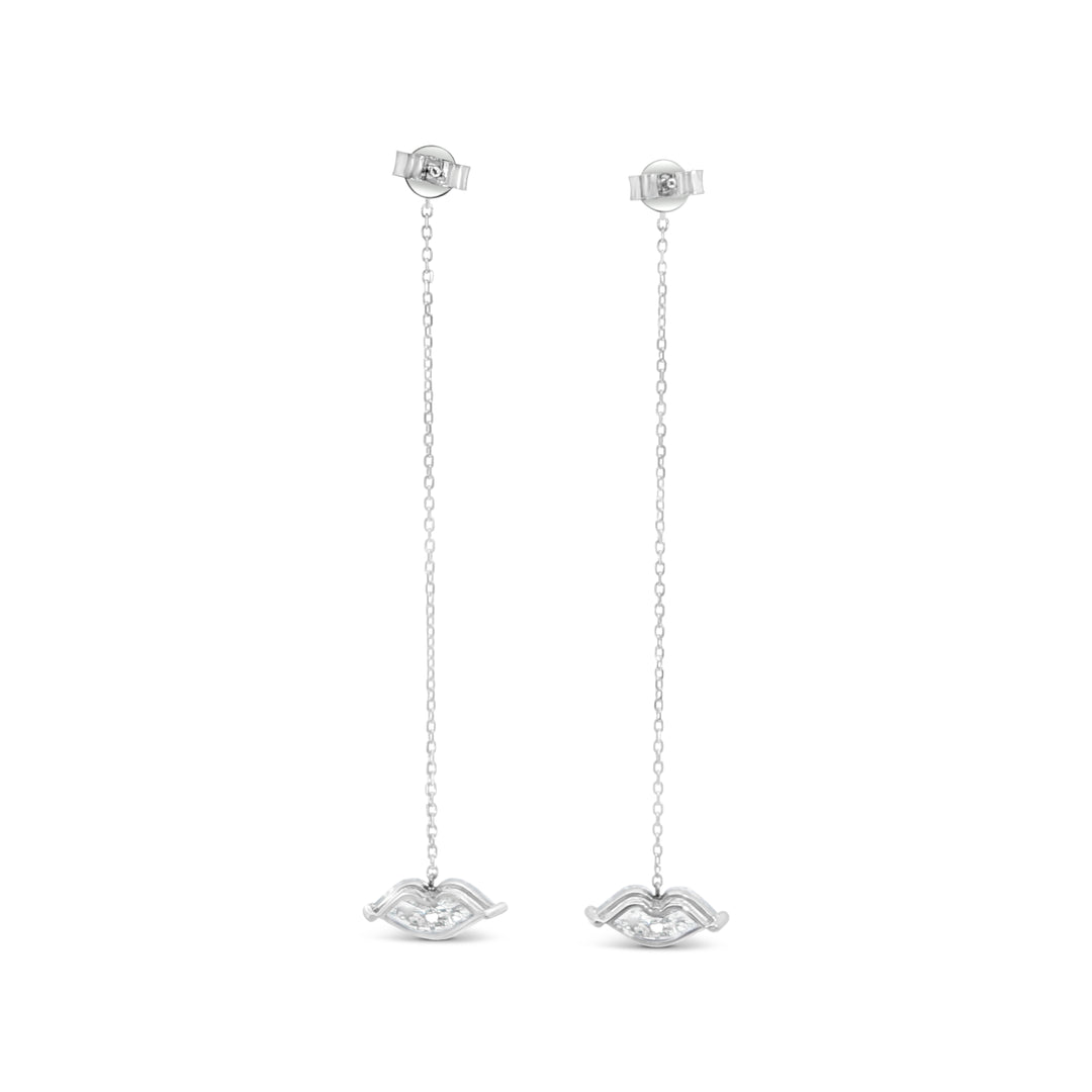 Le Kiss Collection lab grown diamond lip shape pendant earrings in white gold back side by Victoire