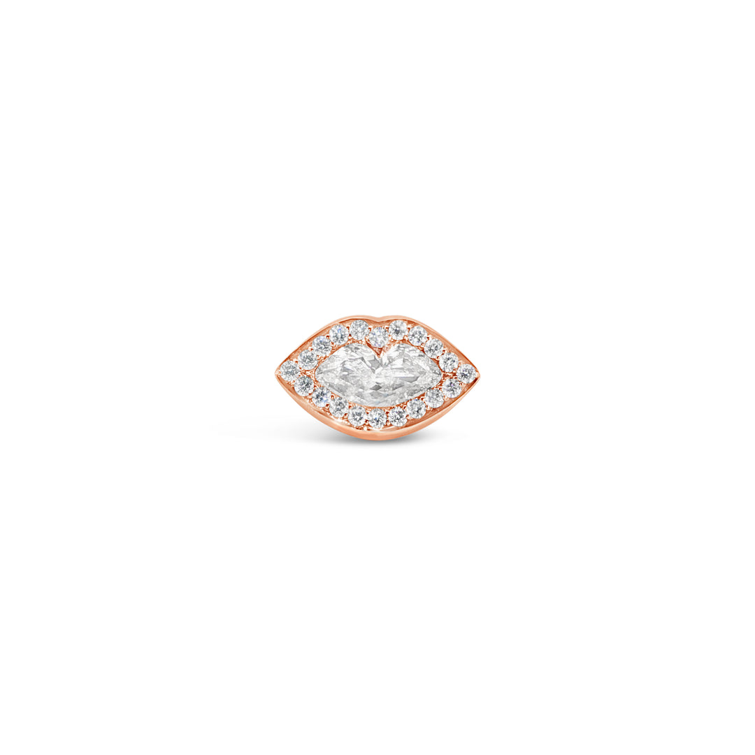 Le Kiss collection lip shape lab grown diamond in halo set in rose gold by Victoire