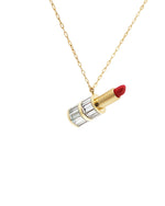 Load image into Gallery viewer, Lipstick-shaped pendant on a gold chain against a white background