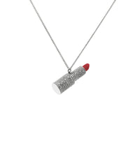 Lipstick shape pendant set in lab grown diamonds platinum and white gold chain