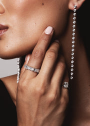 Model wearing Les Classiques collection lab grown diamond eternity ring by Victoire