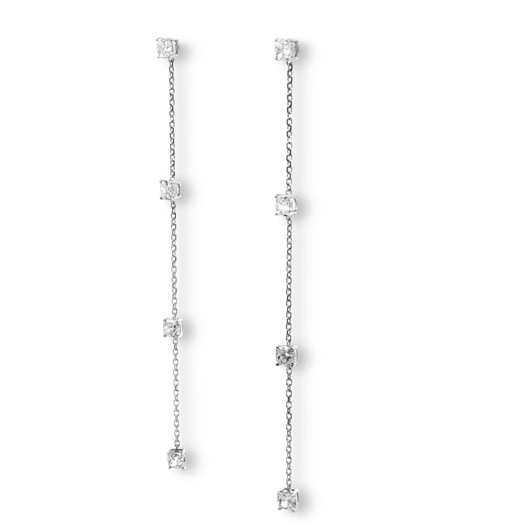 Les Classiques collection featuring the Nina long pendant earrings with 8 lab-grown diamonds on white gold chain by Victoire