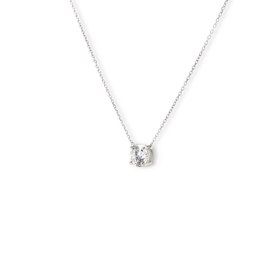 Right side of Les Classiques collection lab grown diamond solitaire pendant in white gold by Victoire