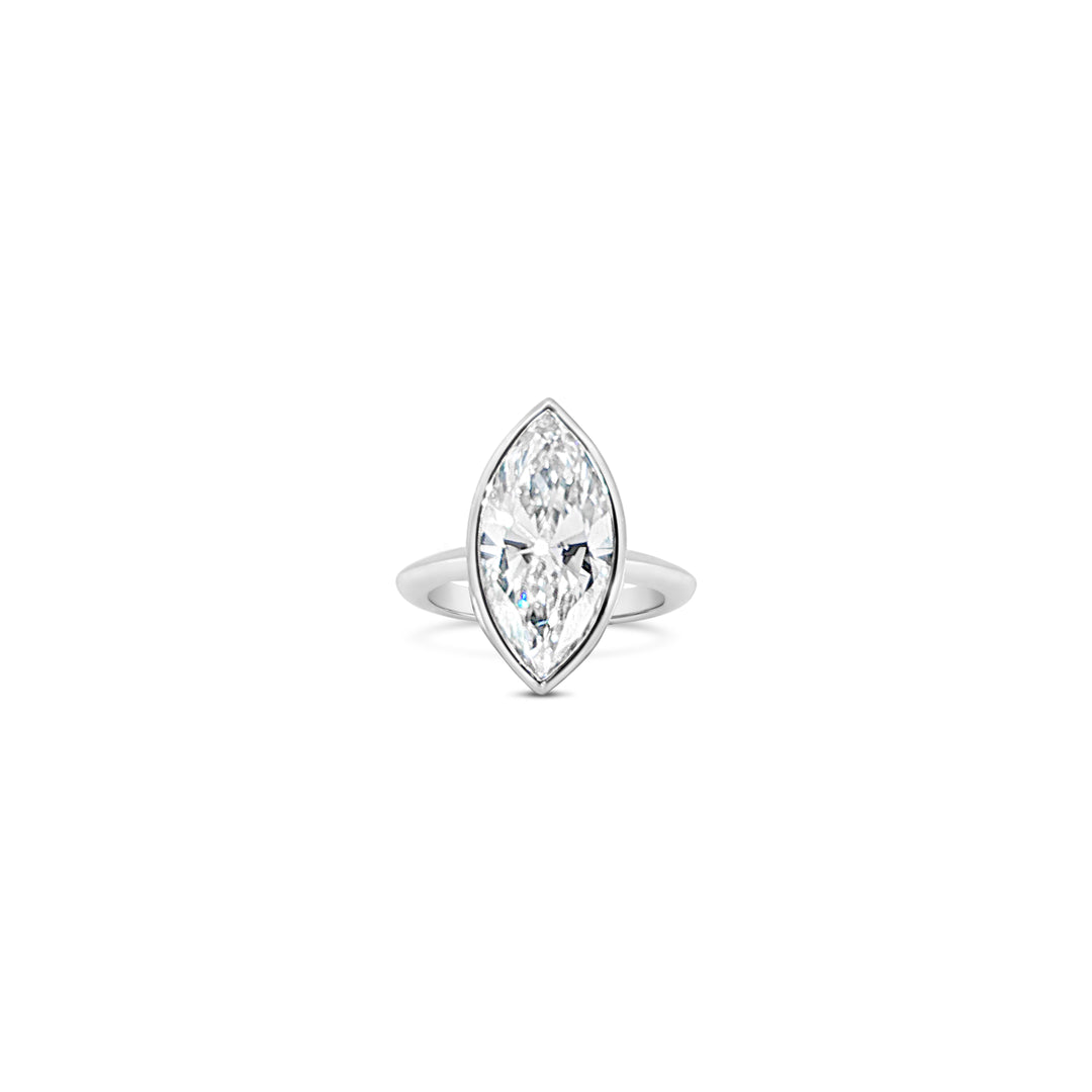 Les Pinky Collection lab grown diamond marquise cut ring set in bezel style in platinum by Victoire