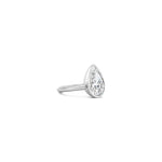 Load image into Gallery viewer, Detail of Les Pinky Collection pear lab grown diamond ring in bezel setting and platinum by Victoire