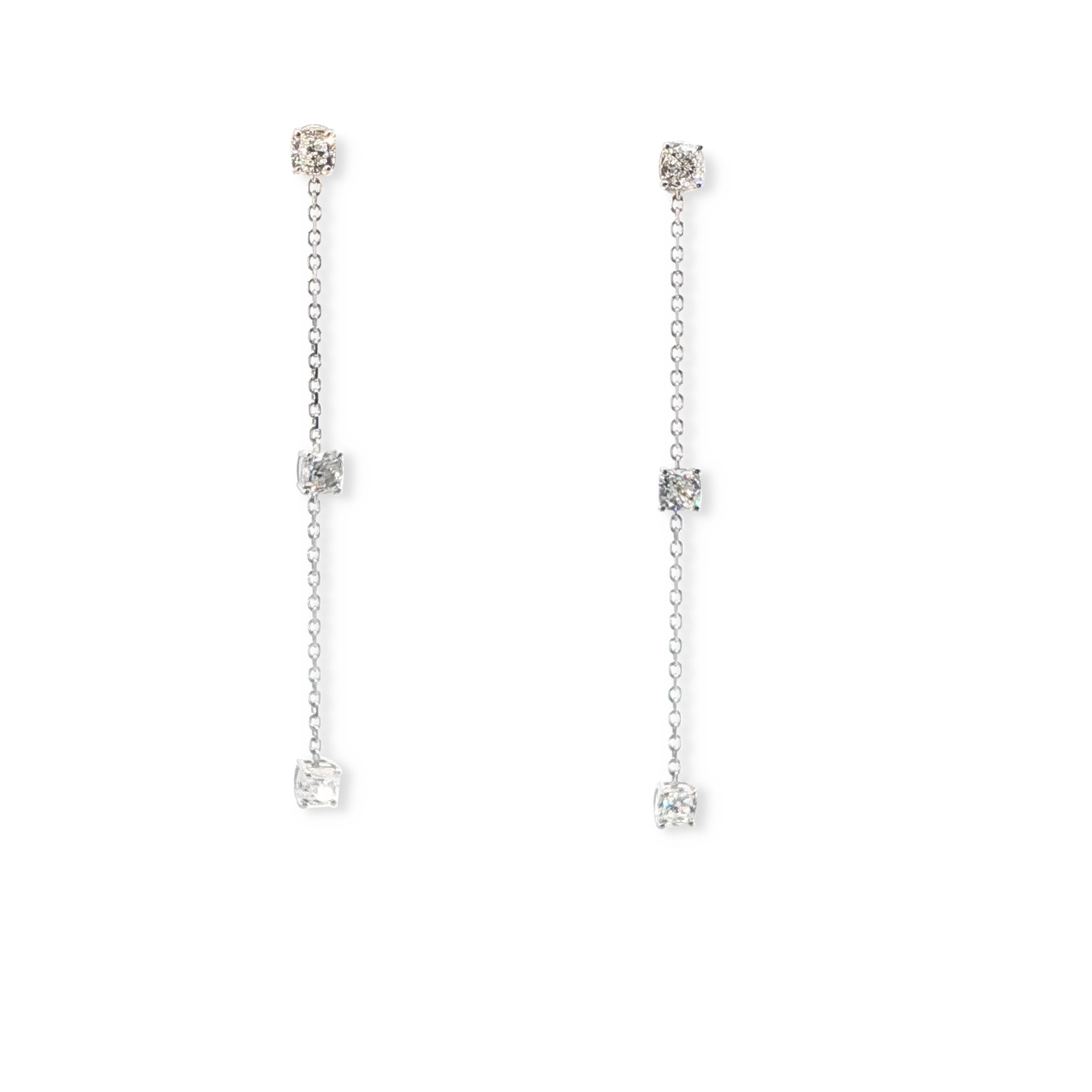 Sequence collection long earrings with three lab grown diamonds on white gold chain by Victoire