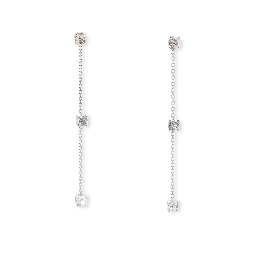 Sequence collection long earrings with three lab grown diamonds on white gold chain by Victoire