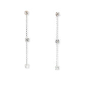 Sequence collection long earrings with three lab grown diamonds on white gold chain by Victoire