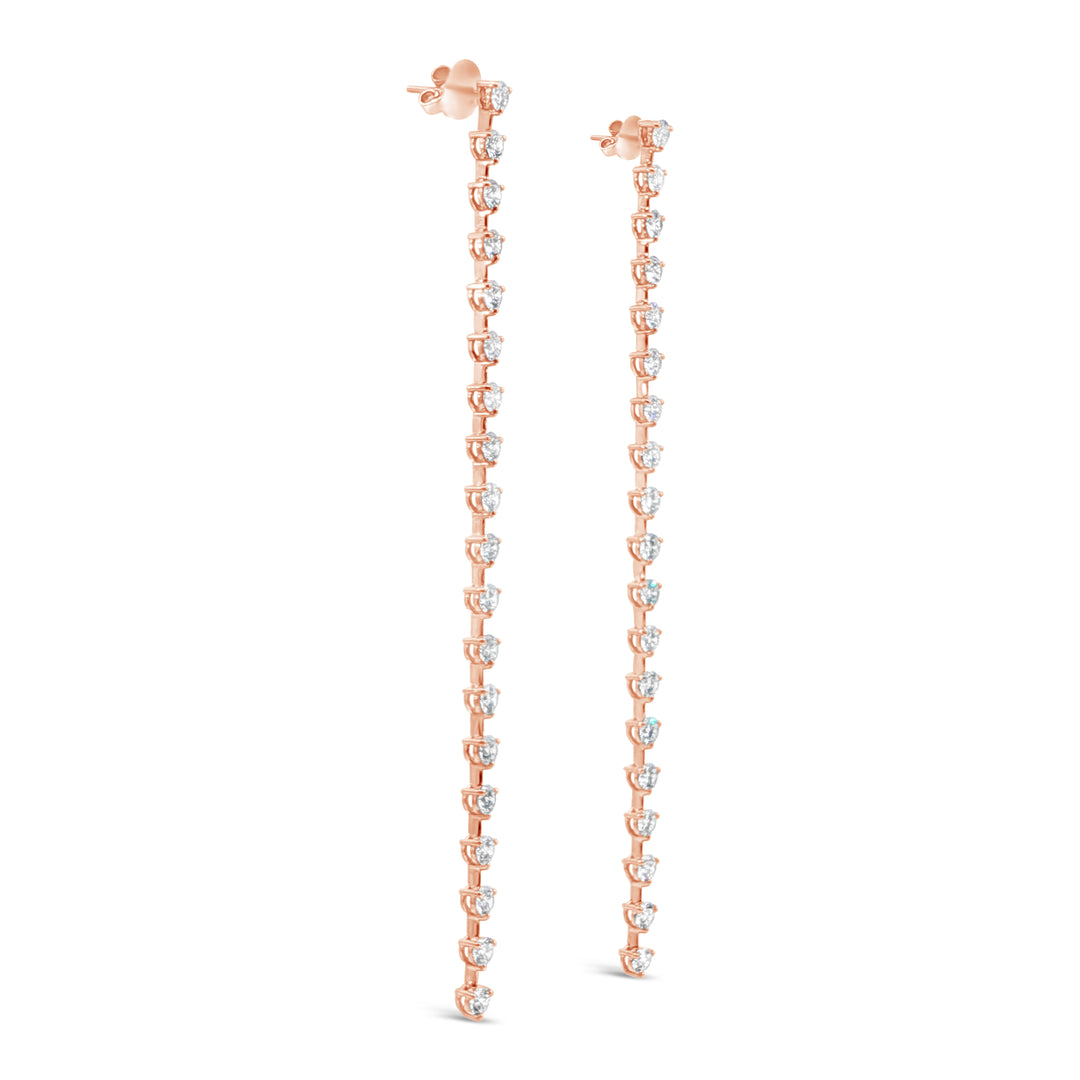Right side of Sequence collection tennis style long earrings with lab grown diamonds on rose gold by Victoire