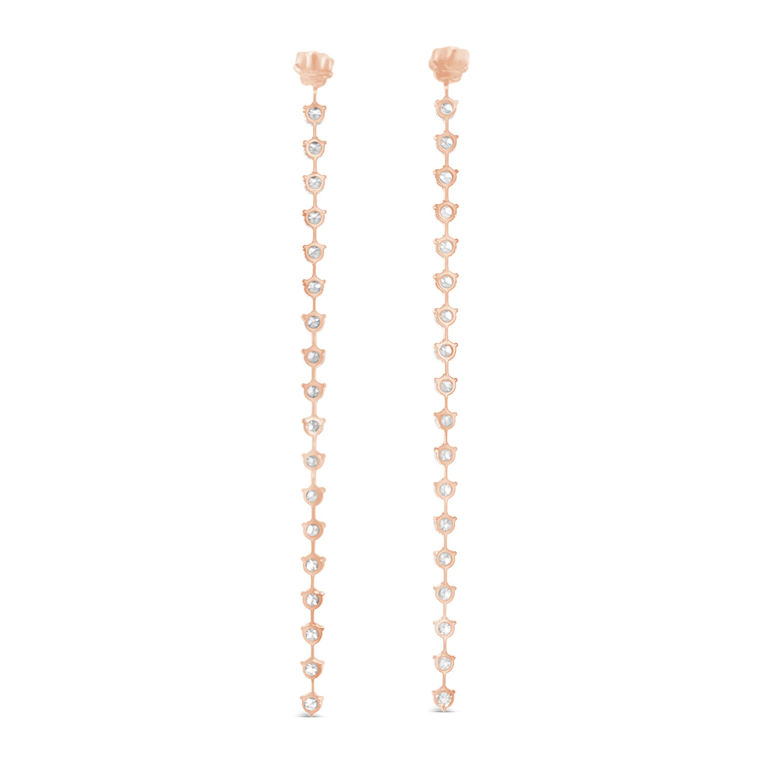 Back side of Sequence collection tennis style long earrings with lab grown diamonds on rose gold by Victoire