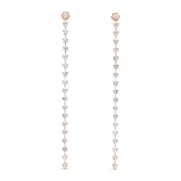 Front side of Sequence collection tennis style long earrings with lab grown diamonds on rose gold by Victoire